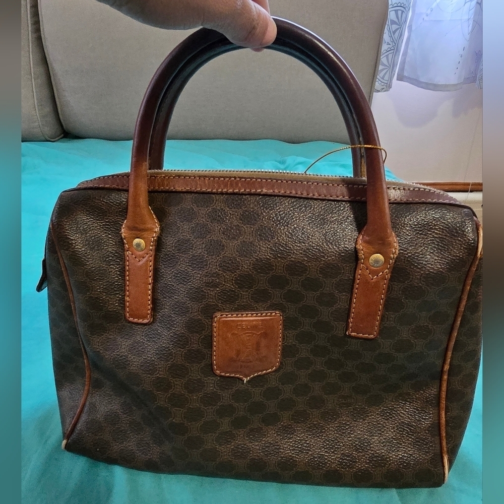 Celine Brown Satchel with Monogram Pattern